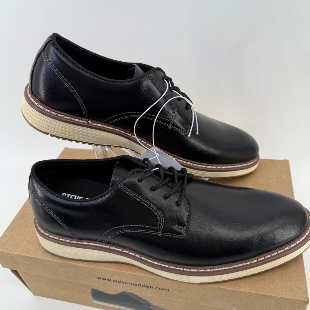 NEW Steve Madden P-Jansen 1849688 Men's Black Leather Lace Up Dress Shoes sz 13
